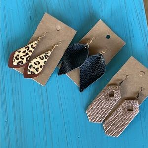 Leather earrings. All 3 for $18